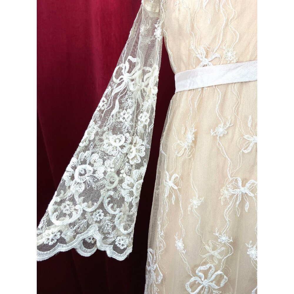LOVELY 1970s Tambour Lace Wedding Tea Dress Tiered Skirt Edwardian Style 70s - Picture 3 of 12